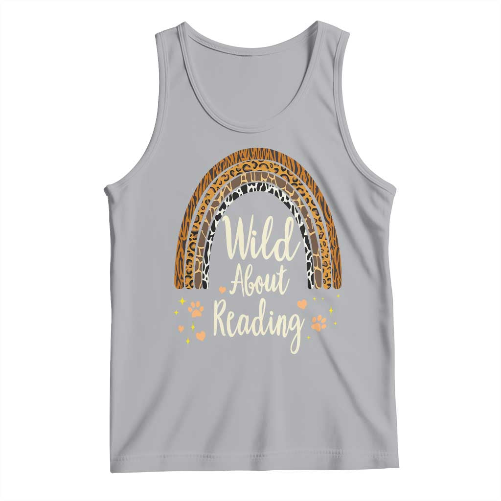 Wild About Reading Tank Top Teacher Student Back to School Retro Rainbow