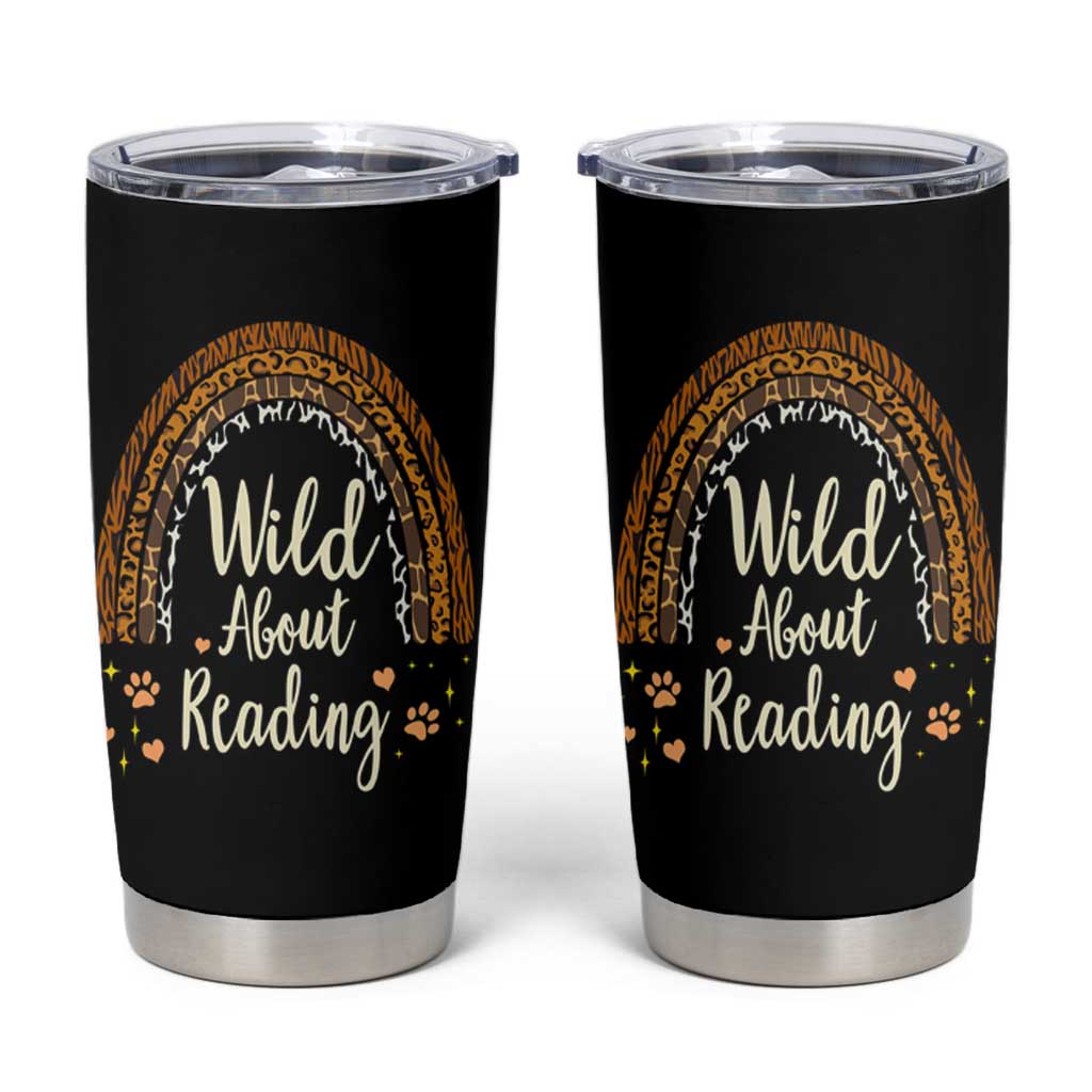 Wild About Reading Tumbler Cup Teacher Student Back to School Retro Rainbow
