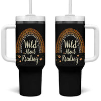 Wild About Reading Tumbler With Handle Teacher Student Back to School Retro Rainbow