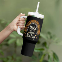 Wild About Reading Tumbler With Handle Teacher Student Back to School Retro Rainbow