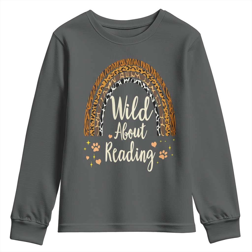 Wild About Reading Youth Sweatshirt Teacher Student Back to School Retro Rainbow