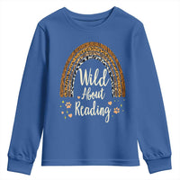 Wild About Reading Youth Sweatshirt Teacher Student Back to School Retro Rainbow