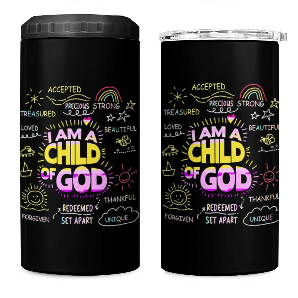 I Am A Child Of God 4 in 1 Can Cooler Tumbler Retro Christian Jesus Faith