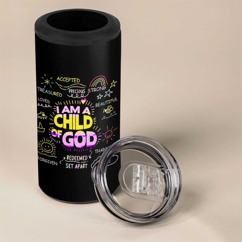 I Am A Child Of God 4 in 1 Can Cooler Tumbler Retro Christian Jesus Faith