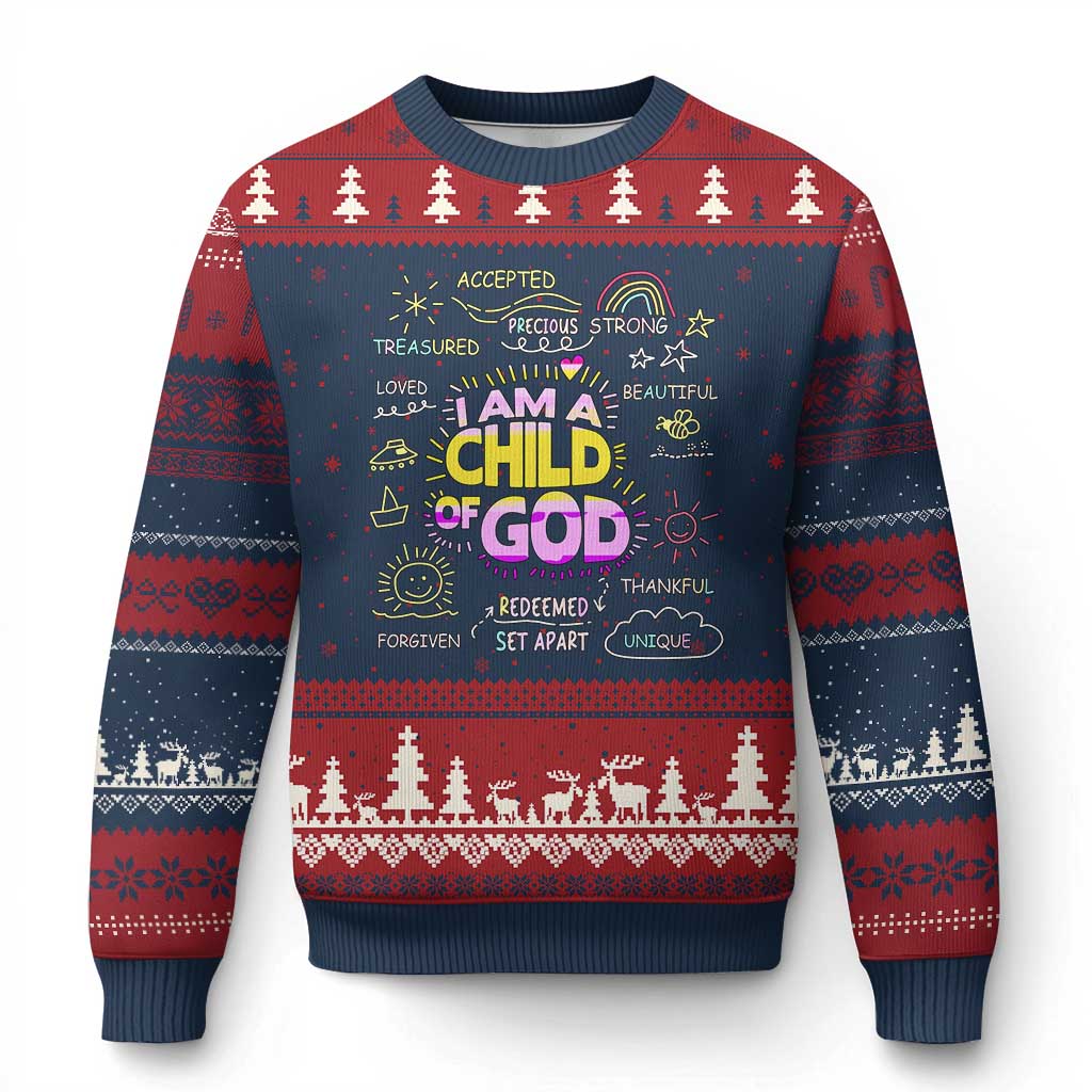 I Am A Child Of God Ugly Christmas Sweater Retro Christian Jesus Faith - Wonder Print Shop