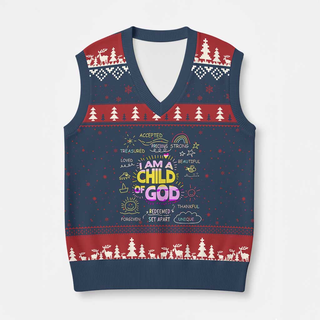 I Am A Child Of God V-Neck Knit Sweater Vest Retro Christian Jesus Faith - Wonder Print Shop