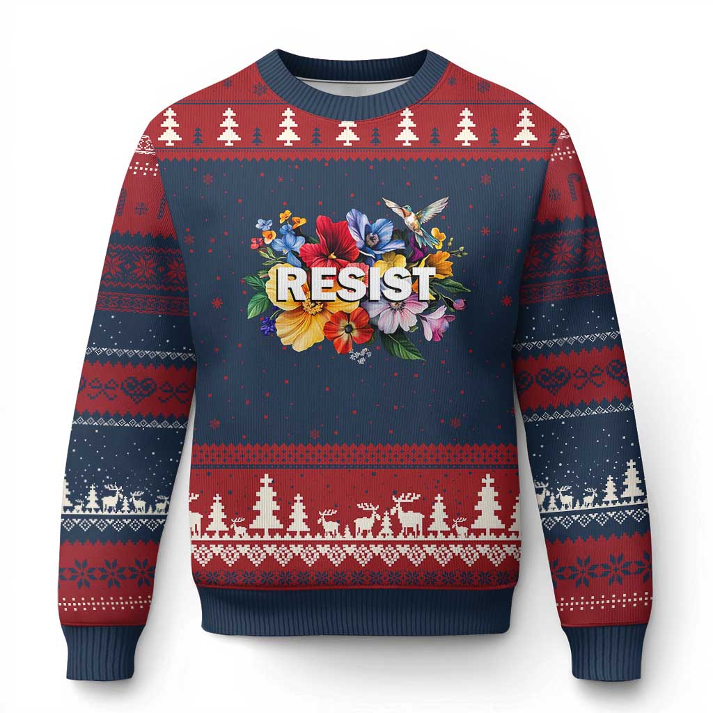 Resist Floral Ugly Christmas Sweater Retro Botanical Graphic - Wonder Print Shop