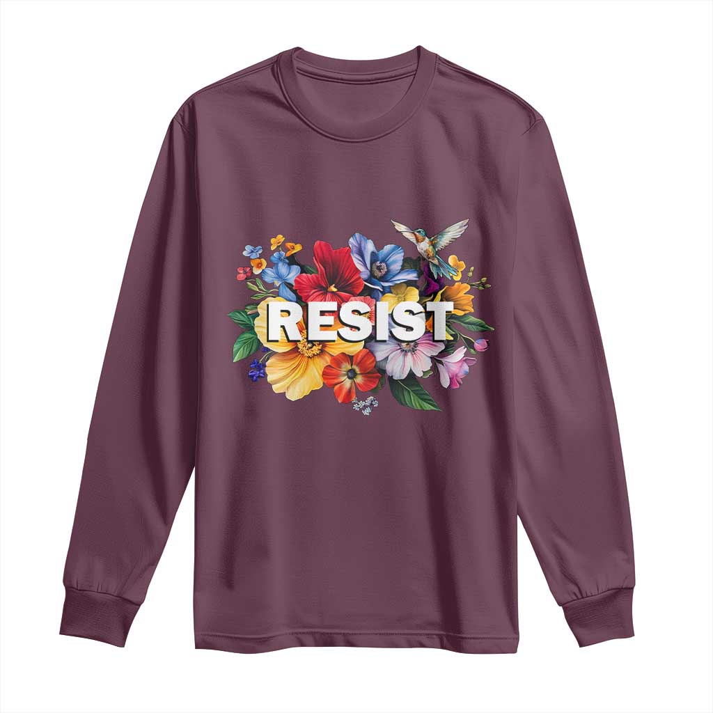 Resist Floral Long Sleeve Shirt Retro Botanical Graphic