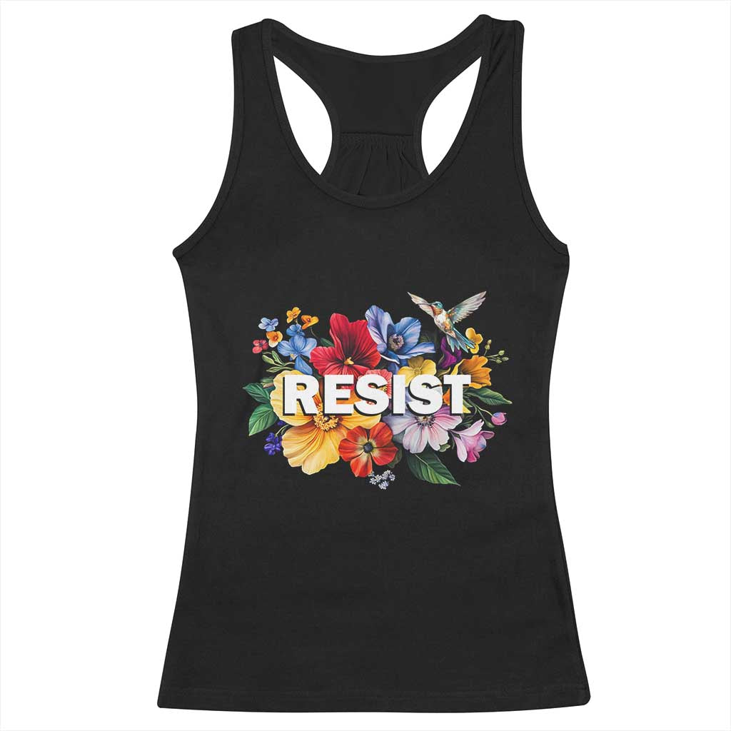 Resist Floral Racerback Tank Top Retro Botanical Graphic