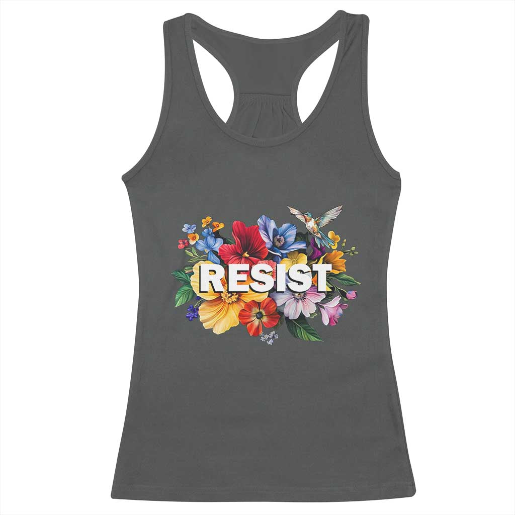 Resist Floral Racerback Tank Top Retro Botanical Graphic