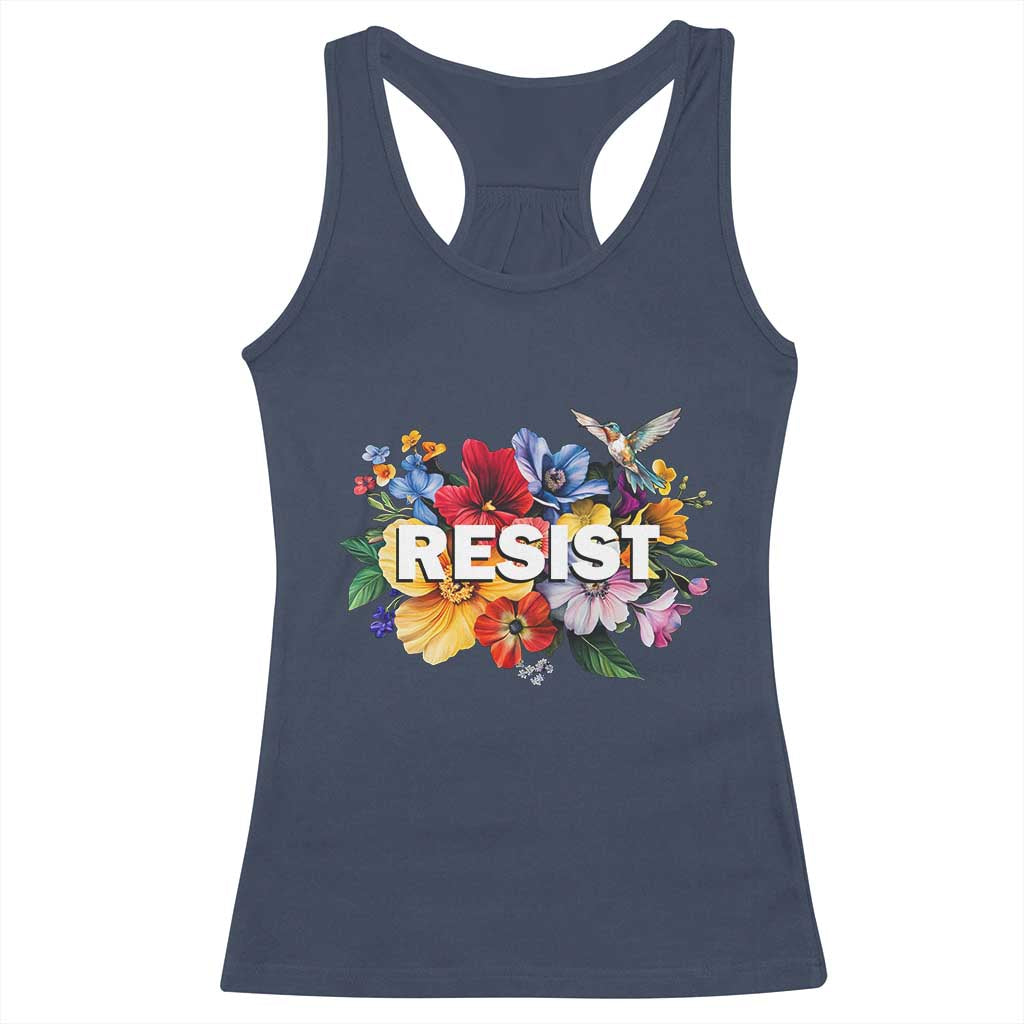 Resist Floral Racerback Tank Top Retro Botanical Graphic