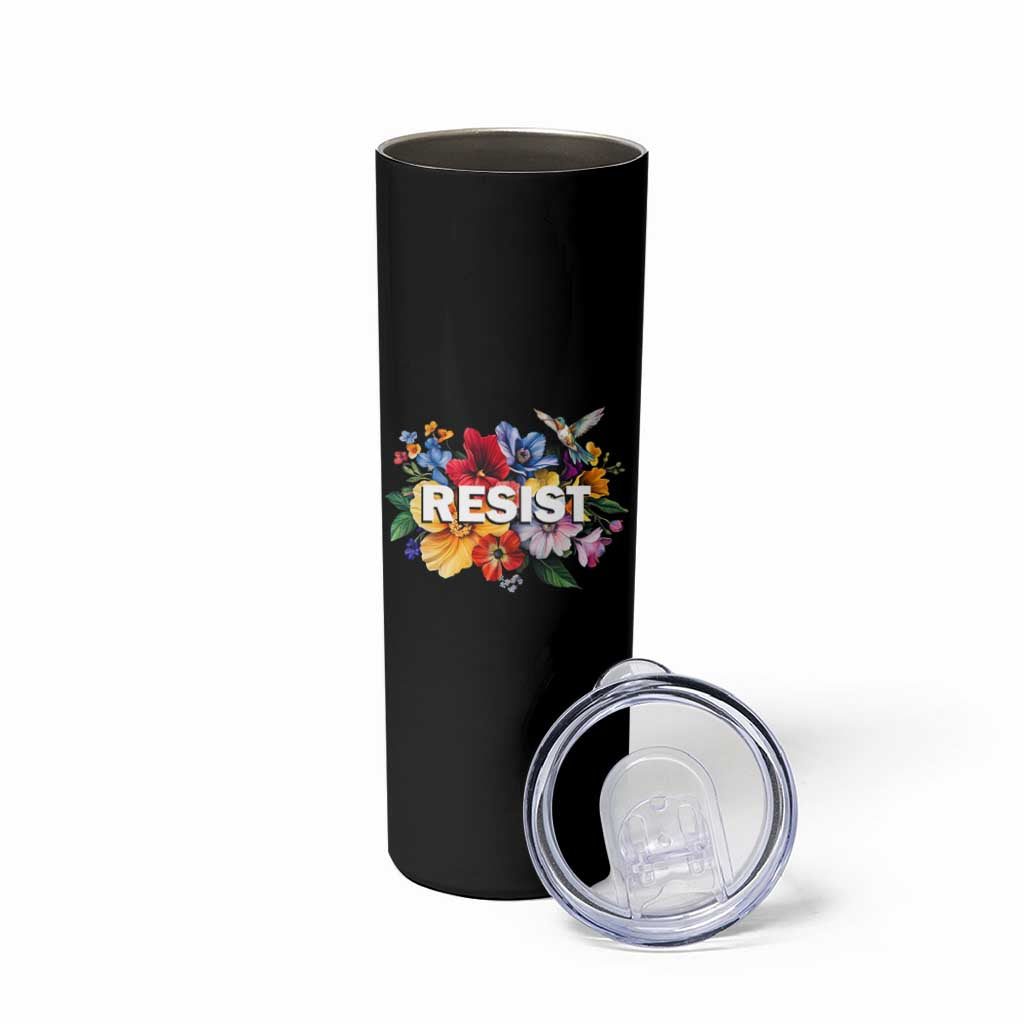 Resist Floral Skinny Tumbler Retro Botanical Graphic