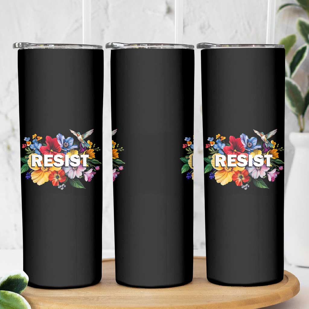 Resist Floral Skinny Tumbler Retro Botanical Graphic