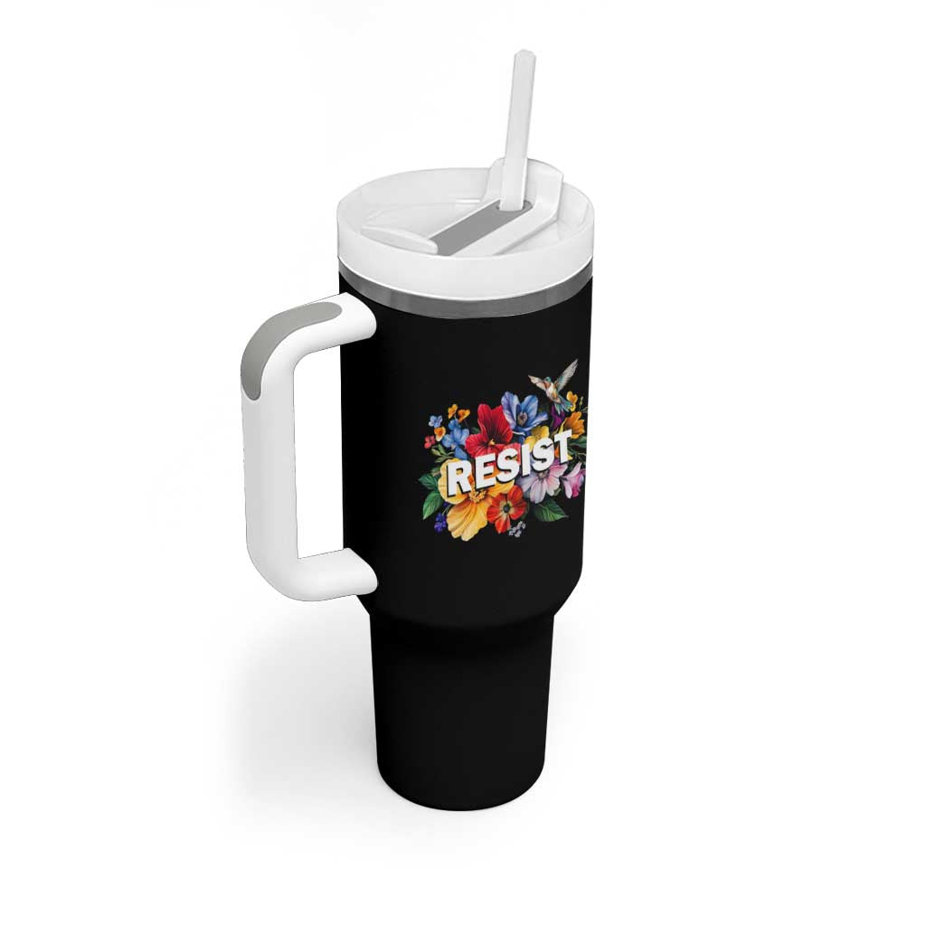 Resist Floral Tumbler With Handle Retro Botanical Graphic