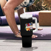 Resist Floral Tumbler With Handle Retro Botanical Graphic