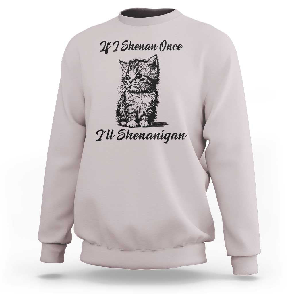Cute Cat St Patricks Day Sweatshirt If I Shenan Once I'll Shenanigan