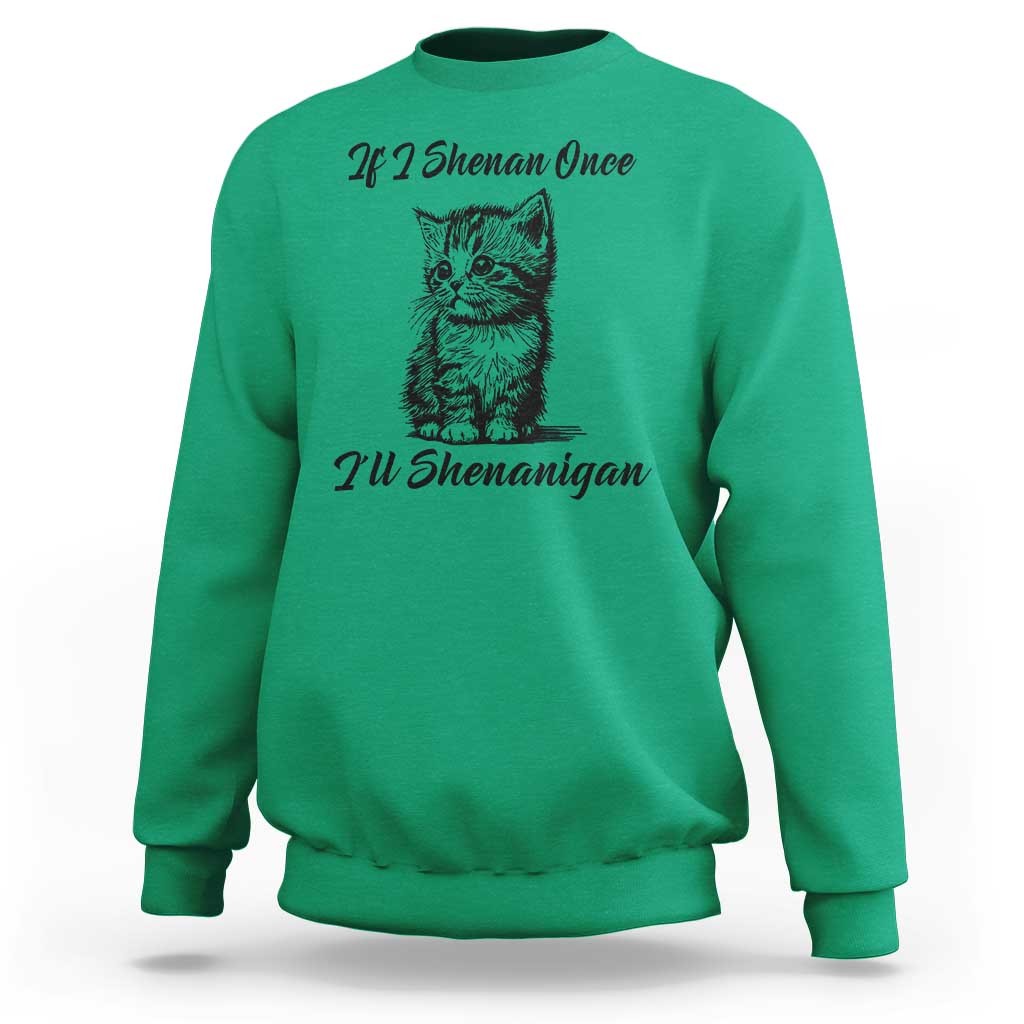 Cute Cat St Patricks Day Sweatshirt If I Shenan Once I'll Shenanigan
