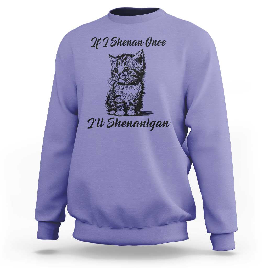 Cute Cat St Patricks Day Sweatshirt If I Shenan Once I'll Shenanigan