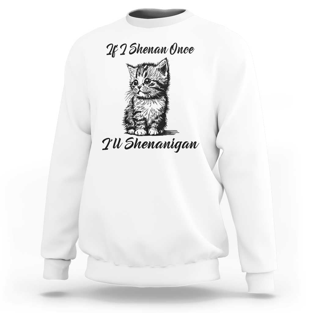 Cute Cat St Patricks Day Sweatshirt If I Shenan Once I'll Shenanigan