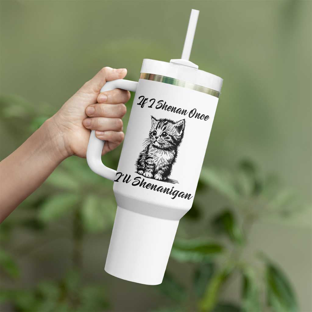 Cute Cat St Patricks Day Tumbler With Handle If I Shenan Once I'll Shenanigan