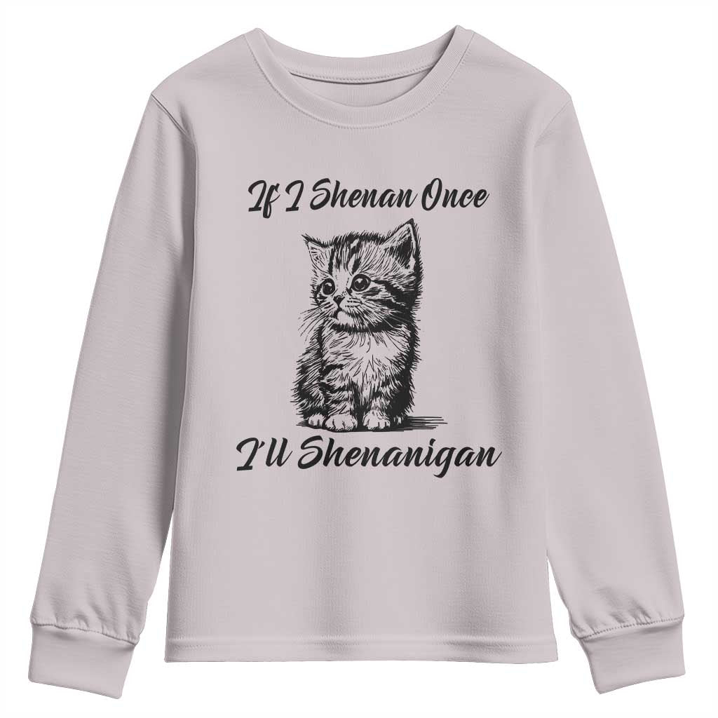 Cute Cat St Patricks Day Youth Sweatshirt If I Shenan Once I'll Shenanigan