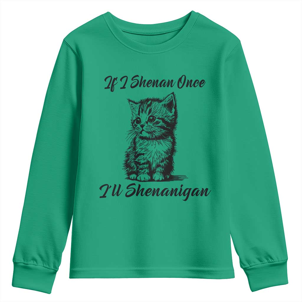 Cute Cat St Patricks Day Youth Sweatshirt If I Shenan Once I'll Shenanigan