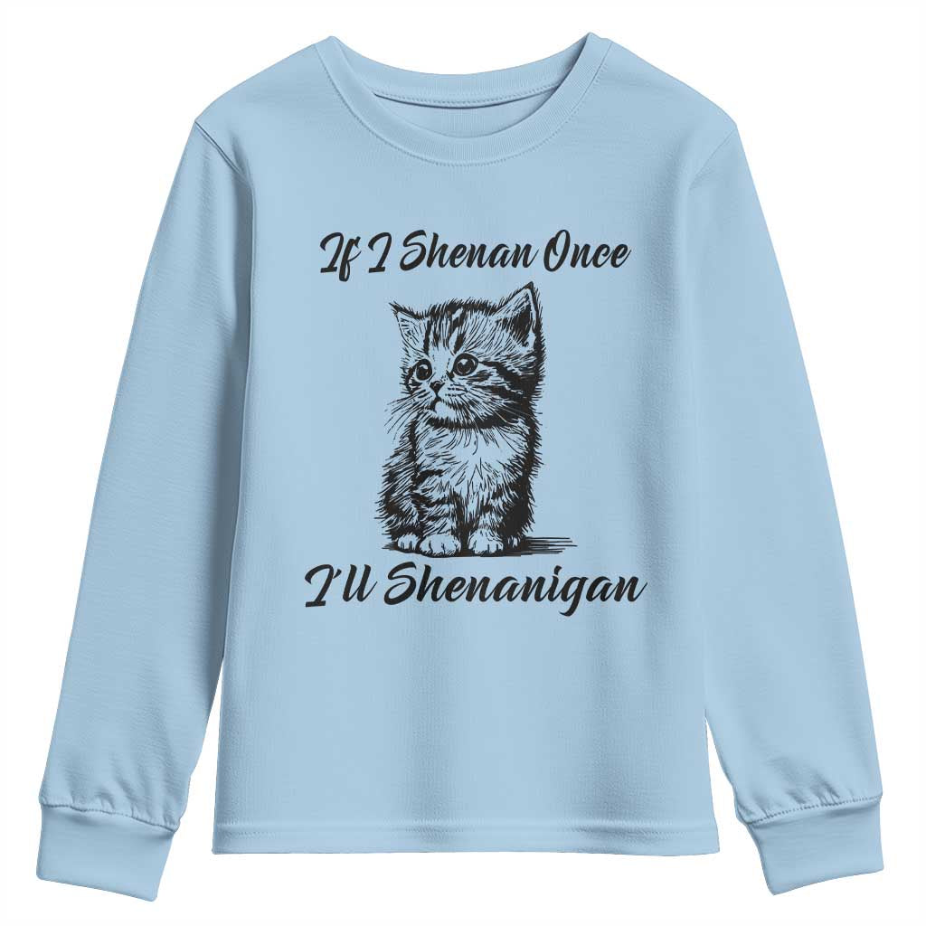 Cute Cat St Patricks Day Youth Sweatshirt If I Shenan Once I'll Shenanigan