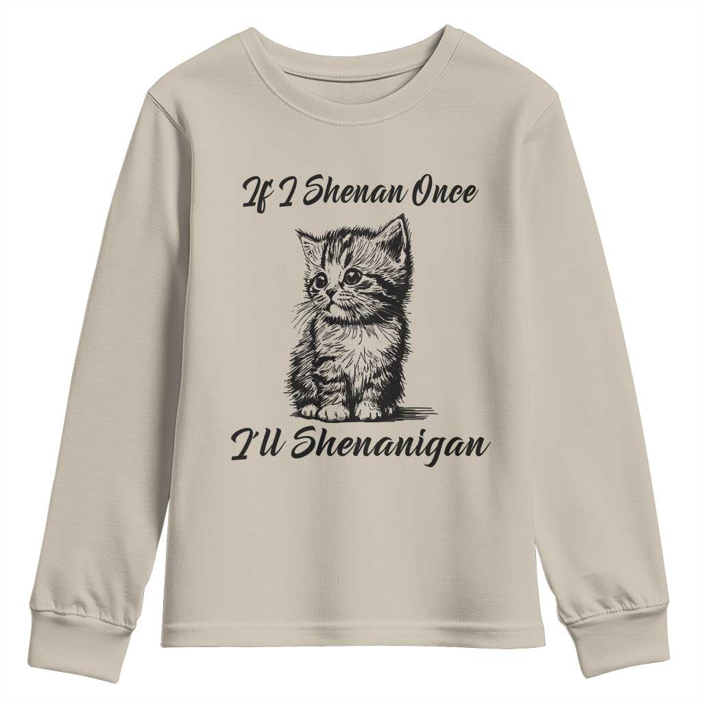 Cute Cat St Patricks Day Youth Sweatshirt If I Shenan Once I'll Shenanigan