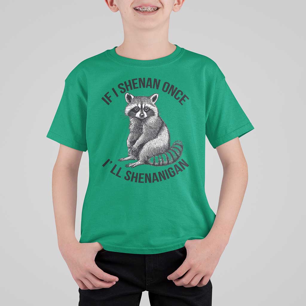 St Patricks Day Raccoon Meme T Shirt For Kid If I Shenan Once I'll Shenanigan