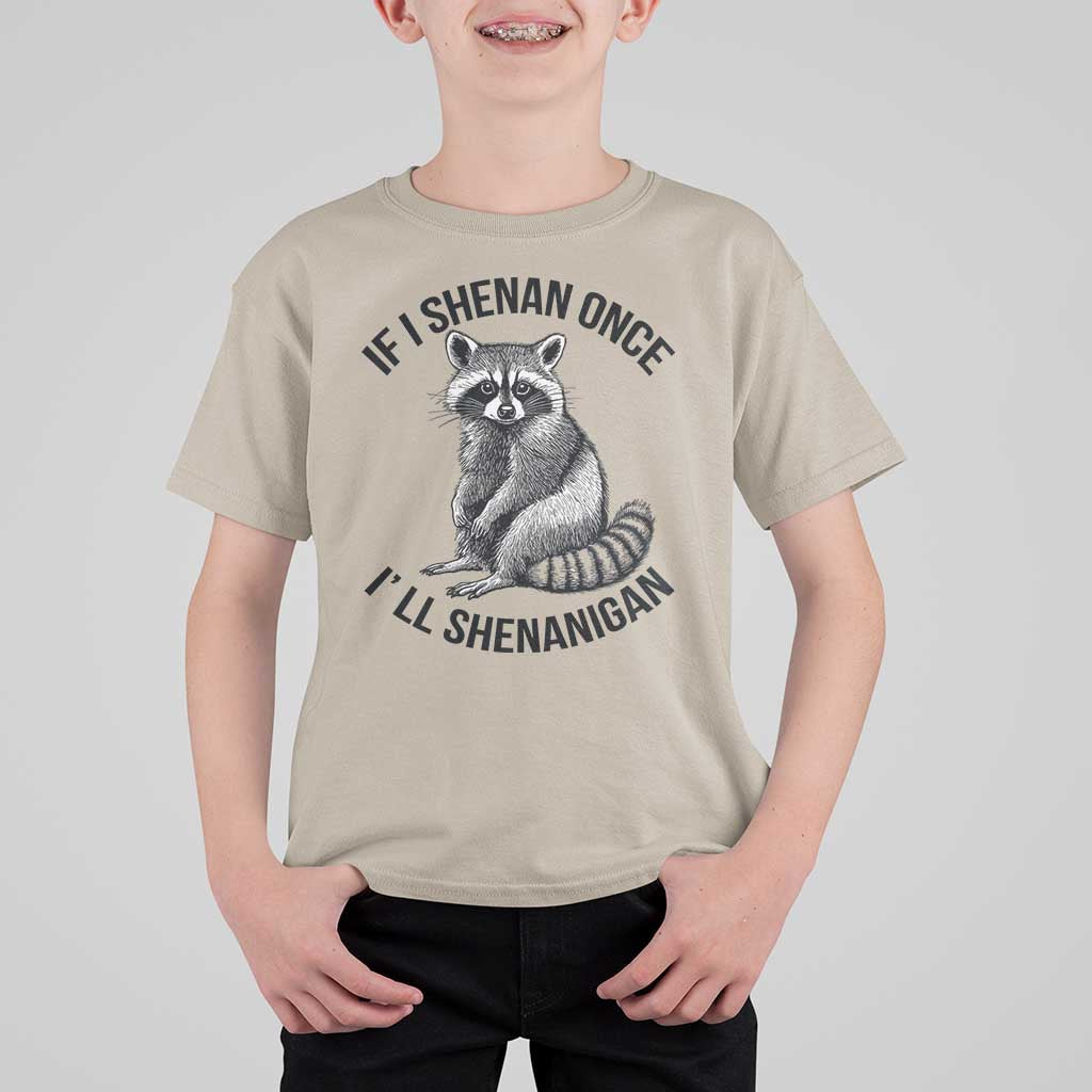 St Patricks Day Raccoon Meme T Shirt For Kid If I Shenan Once I'll Shenanigan