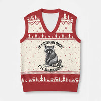 St Patricks Day Raccoon Meme V-Neck Knit Sweater Vest If I Shenan Once I'll Shenanigan - Wonder Print Shop