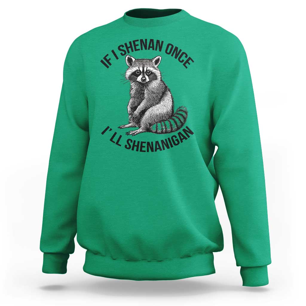 St Patricks Day Raccoon Meme Sweatshirt If I Shenan Once I'll Shenanigan