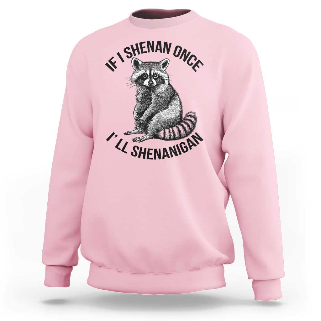 St Patricks Day Raccoon Meme Sweatshirt If I Shenan Once I'll Shenanigan
