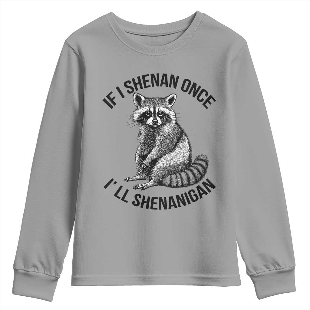 St Patricks Day Raccoon Meme Youth Sweatshirt If I Shenan Once I'll Shenanigan