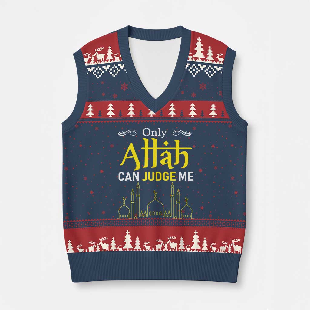 Only Allah Can Judge Me V-Neck Knit Sweater Vest Islamic Muslim Ramadan Eid - Wonder Print Shop