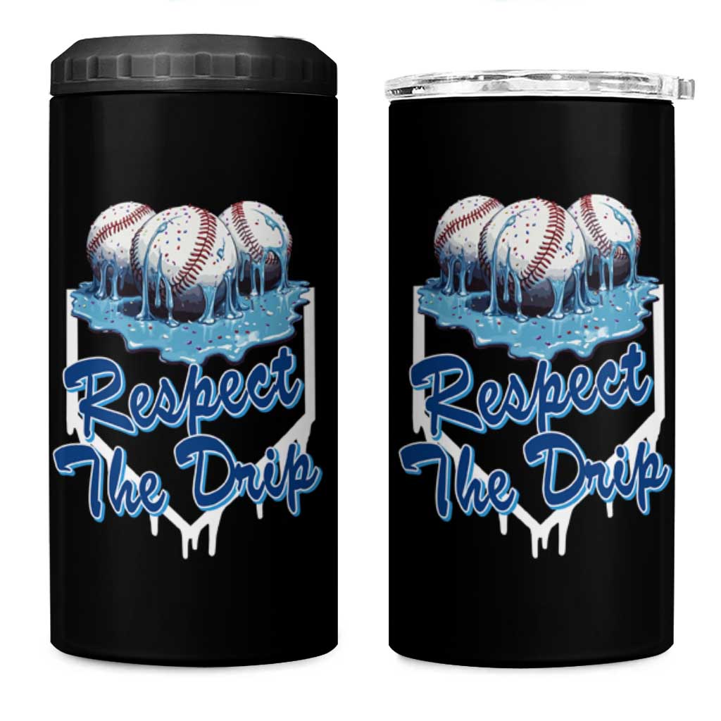 Respect The Drip Baseball 4 in 1 Can Cooler Tumbler Driping Ice Cream Sport Lover