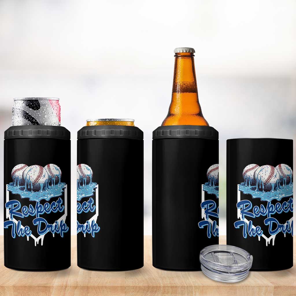 Respect The Drip Baseball 4 in 1 Can Cooler Tumbler Driping Ice Cream Sport Lover