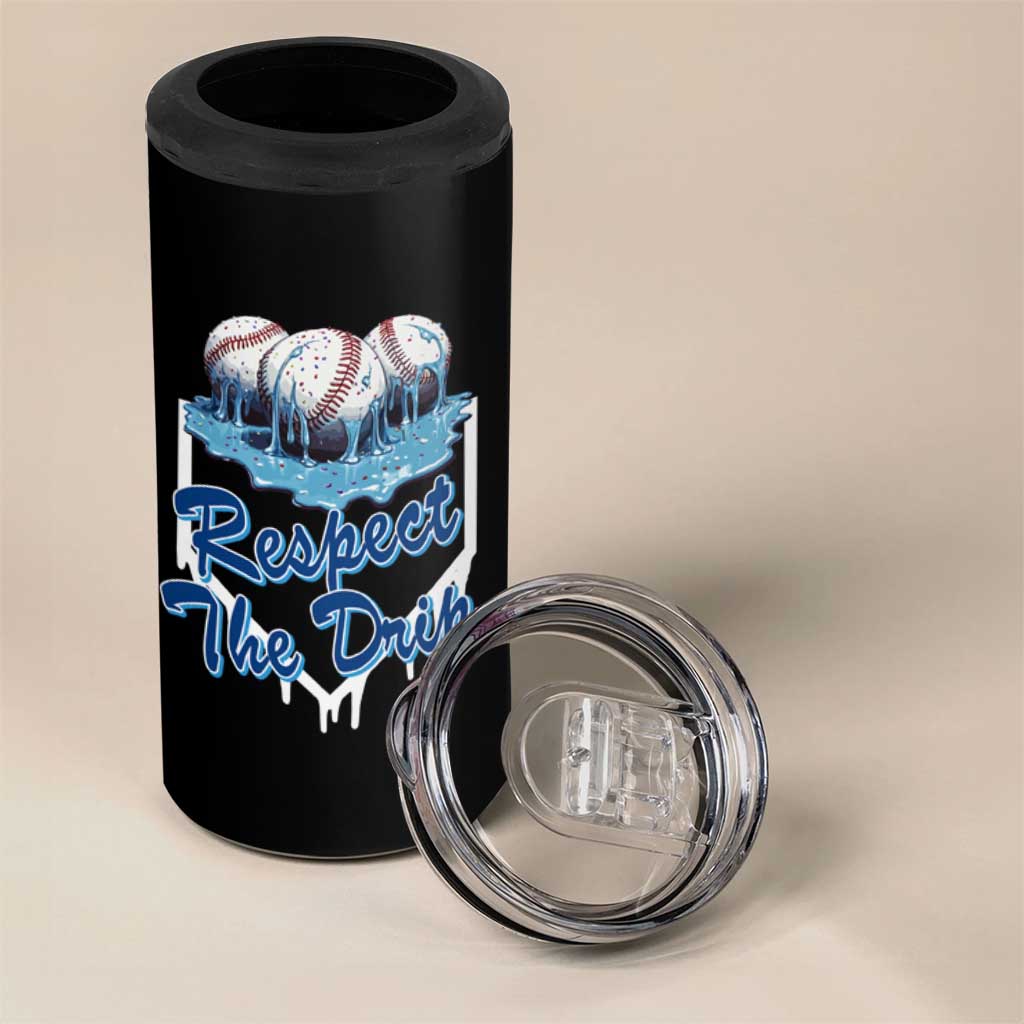 Respect The Drip Baseball 4 in 1 Can Cooler Tumbler Driping Ice Cream Sport Lover