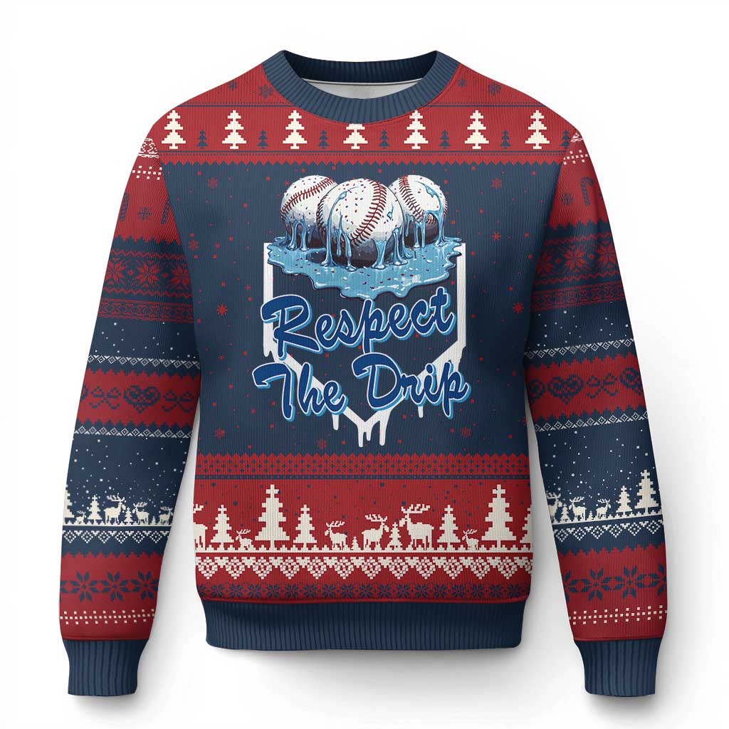 Respect The Drip Baseball Ugly Christmas Sweater Driping Ice Cream Sport Lover - Wonder Print Shop