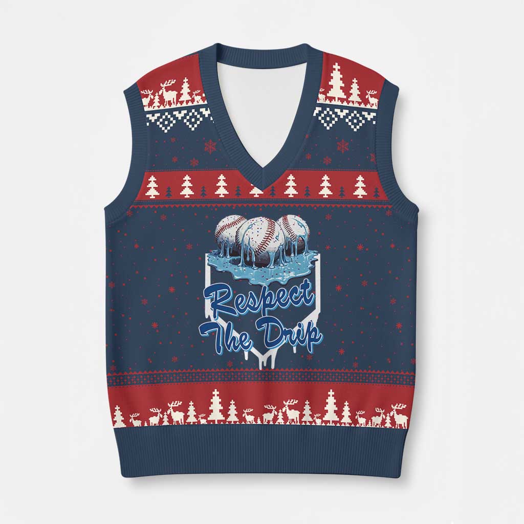Respect The Drip Baseball V-Neck Knit Sweater Vest Driping Ice Cream Sport Lover - Wonder Print Shop