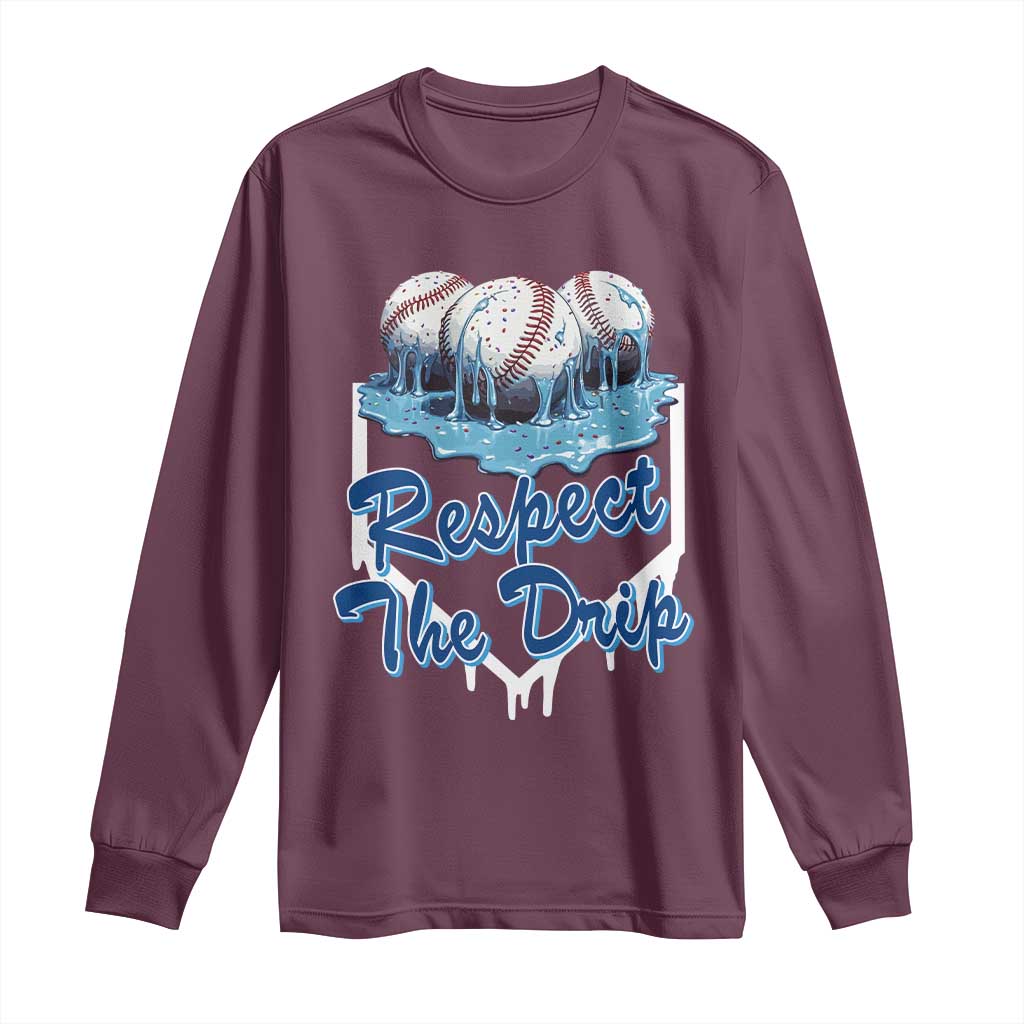 Respect The Drip Baseball Long Sleeve Shirt Driping Ice Cream Sport Lover