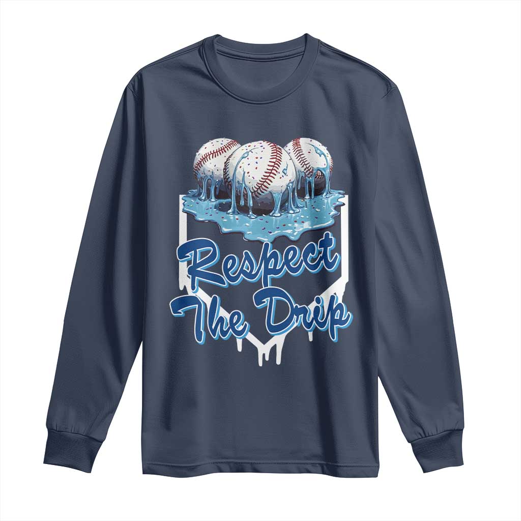 Respect The Drip Baseball Long Sleeve Shirt Driping Ice Cream Sport Lover