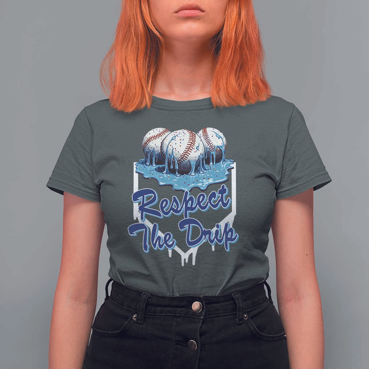 Respect The Drip Baseball T Shirt For Women Driping Ice Cream Sport Lover
