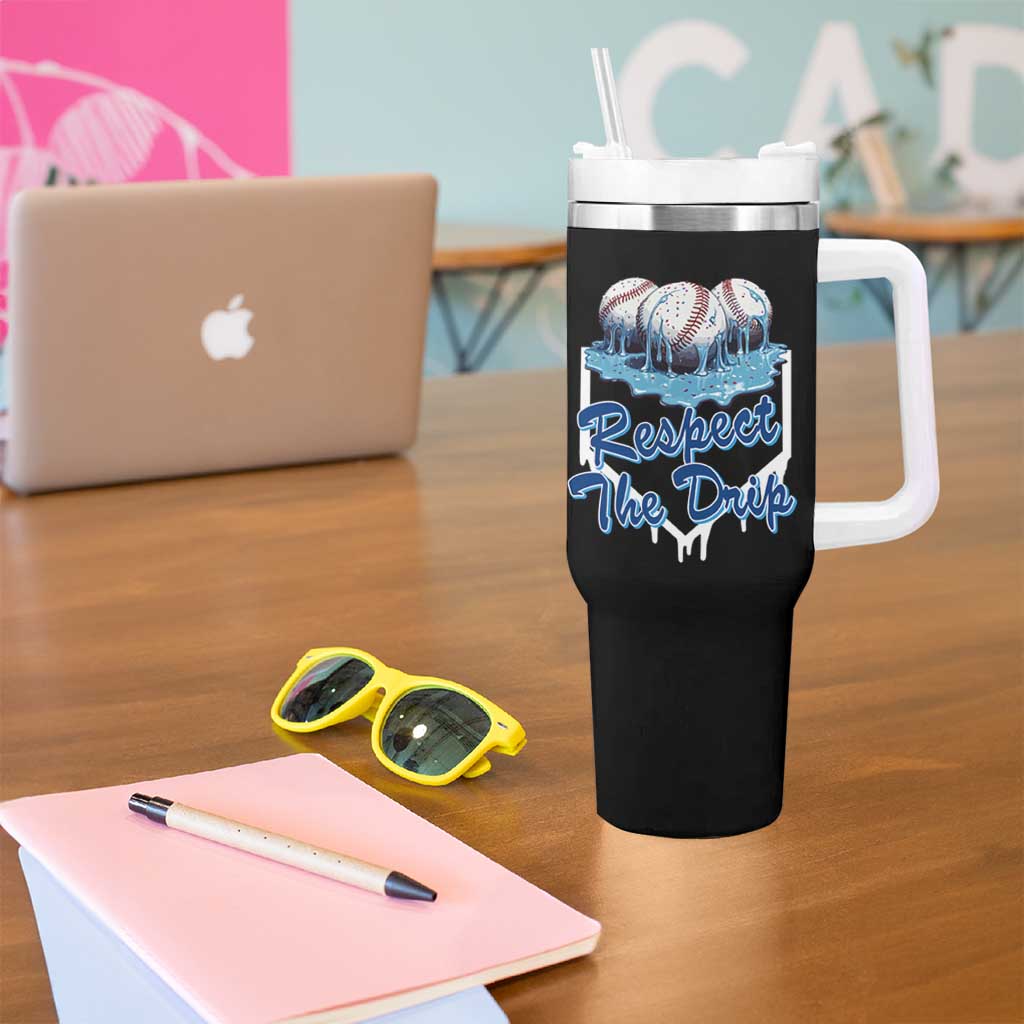Respect The Drip Baseball Tumbler With Handle Driping Ice Cream Sport Lover