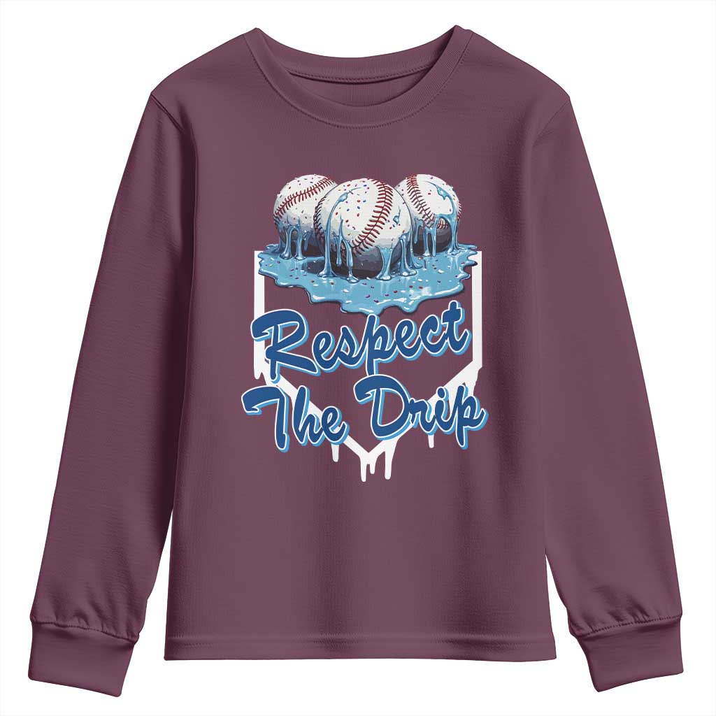 Respect The Drip Baseball Youth Sweatshirt Driping Ice Cream Sport Lover