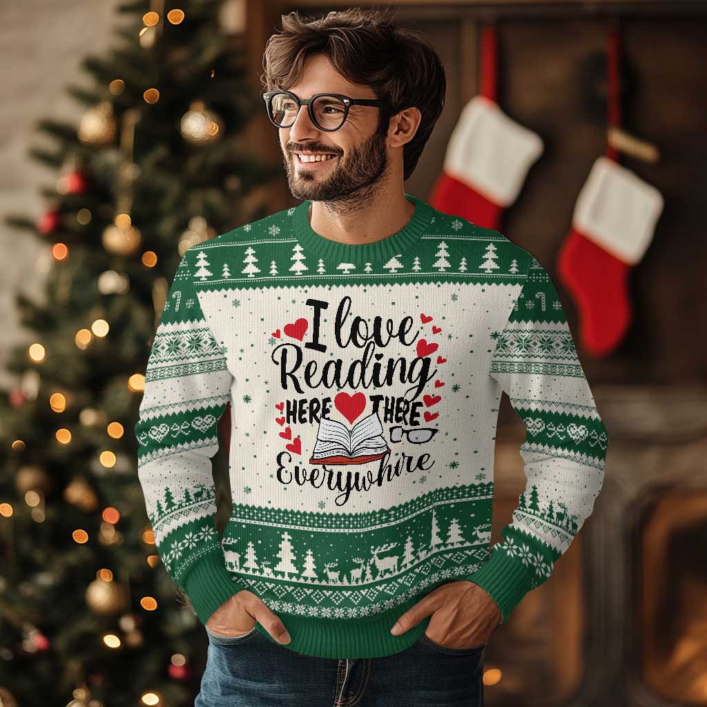 I Love Reading Here There Anywhere Ugly Christmas Sweater Reading Month Across America - Wonder Print Shop