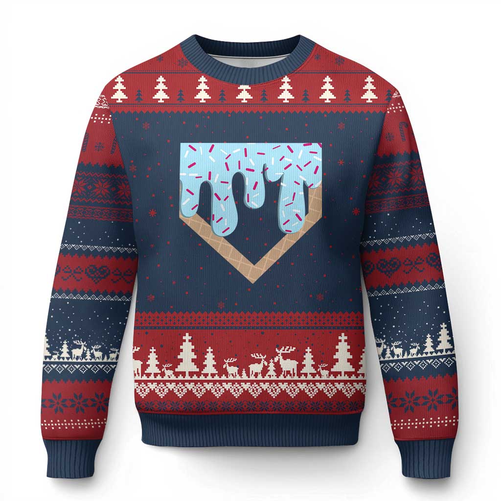 Baseball Ice Cream Dripping Ugly Christmas Sweater Home Plate Drip - Wonder Print Shop