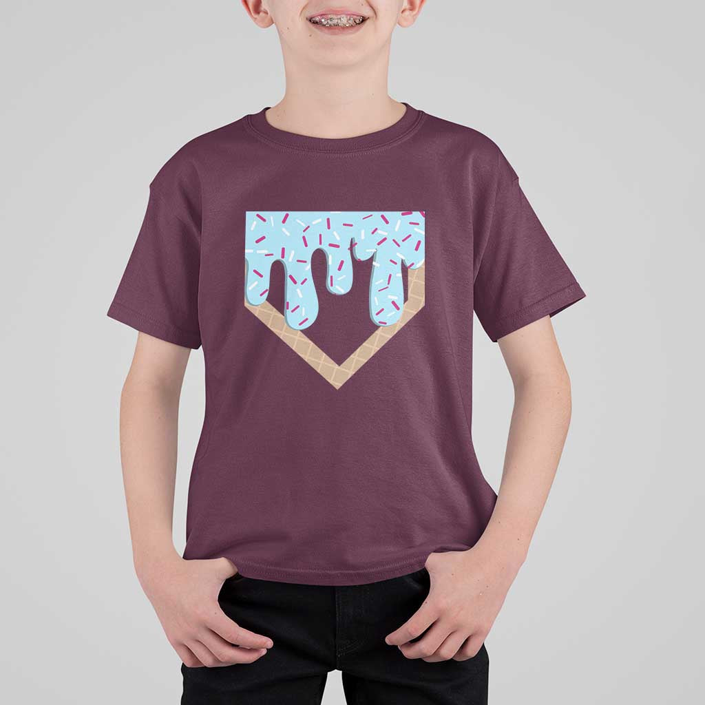 Baseball Ice Cream Dripping T Shirt For Kid Home Plate Drip