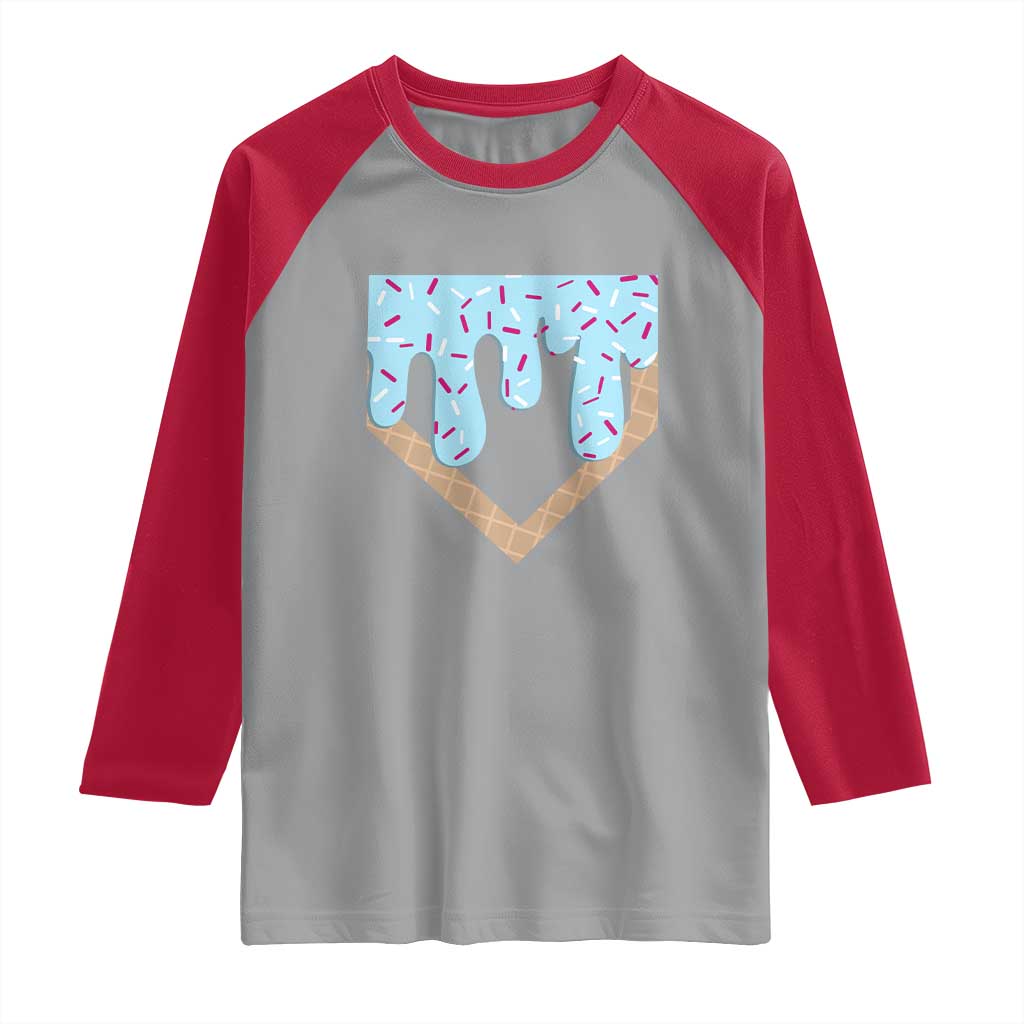Baseball Ice Cream Dripping Raglan Shirt Home Plate Drip