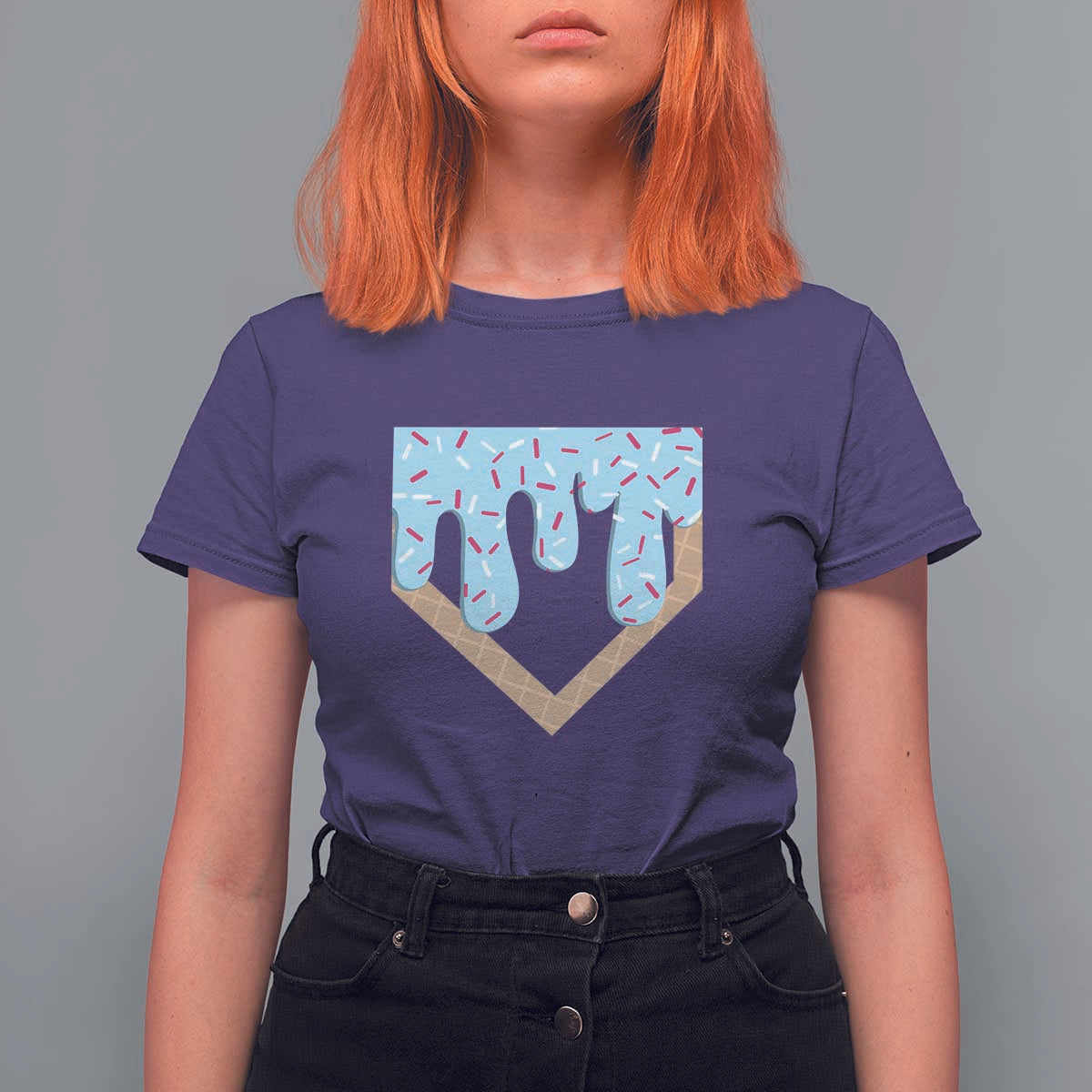 Baseball Ice Cream Dripping T Shirt For Women Home Plate Drip